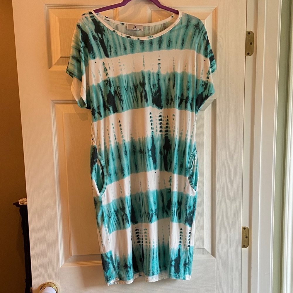 Teal and White Tie-Dye Dress